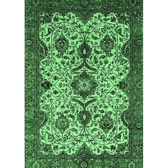 Ahgly Company Indoor Rectangle Abstract Emerald Green Modern Area Rugs, 5' x 8'