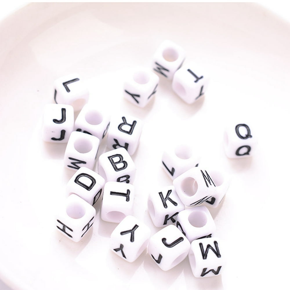 EIMELI 100pcs Letter Alphabet Beads 4mm Square White Acrylic Beads DIY Jewelry Accessories