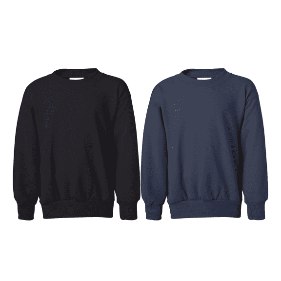 Hanes Youth EcoSmart Crewneck Sweatshirt, 2 Pack, Moisture-Wicking Fleece, Black and Navy, XS