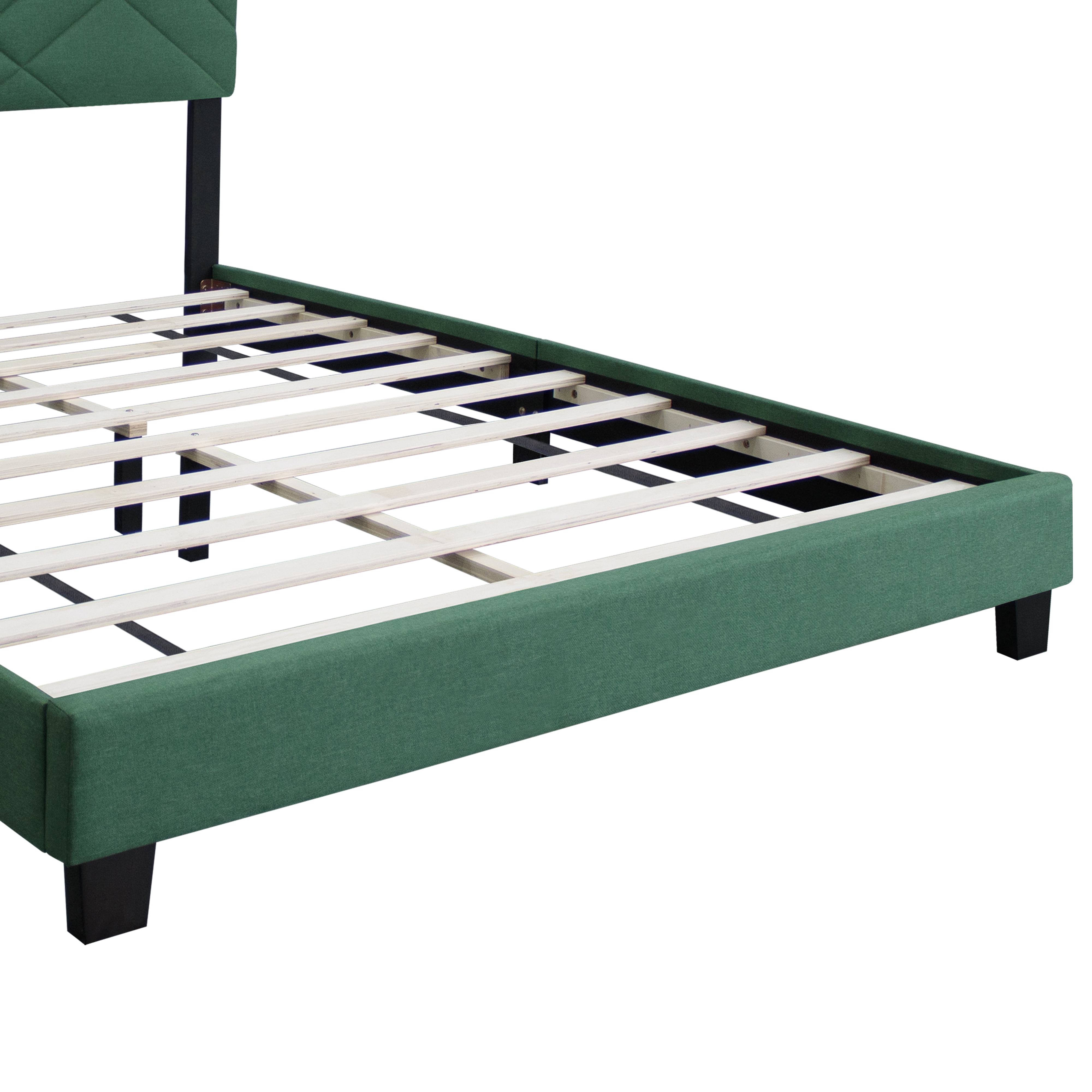 Euroco Upholstered Queen Size Platform Bed, Adjustable Headboard, Green