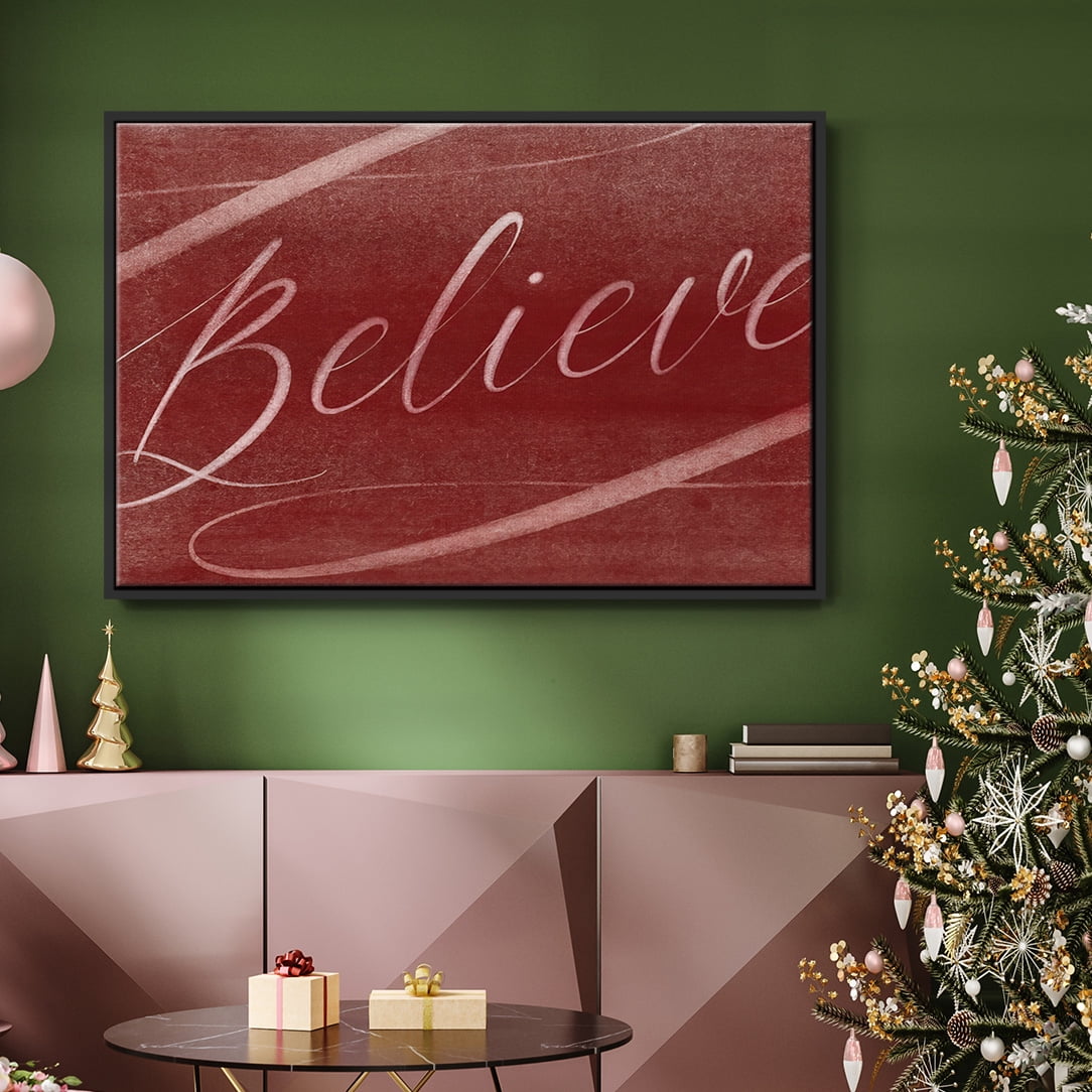 Believe - Framed Gallery Wrapped Holiday Canvas - 25 x 37 - Black Frame
