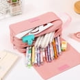 thumbnail image 2 of Summer Saving!Back_to_School Saving!School_Supplies!Under $5 dollars!Special Pencil Case Pouch, Large Capacity Pencil Case Solid Color Three Tier Handle Style FlipTop Pencil Case, Pink, 2 of 7