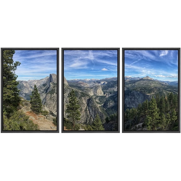 wall26 - 3 Panel Framed Canvass Wall Art - Majestic Natural Landscape Triptych Framed Canvass Series - High Sierra - Giclee Print Gallery Wrap Modern Home Art Ready to Hang - 16"x24"x3 Blac