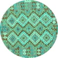 thumbnail image 1 of Ahgly Company Machine Washable Indoor Round Southwestern Turquoise Blue Country Area Rugs, 4' Round, 1 of 4