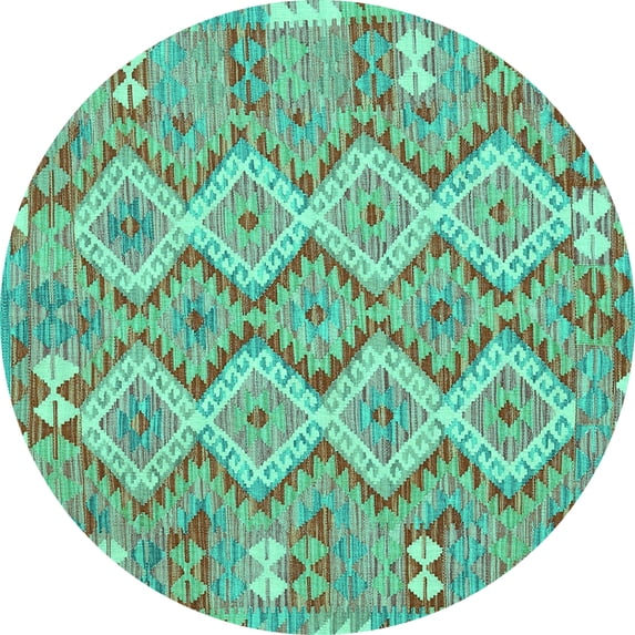 Ahgly Company Machine Washable Indoor Round Southwestern Turquoise Blue Country Area Rugs, 4' Round
