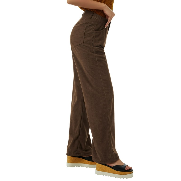 Douhoow ladies flared pants high waist solid color loose corduroy pants 