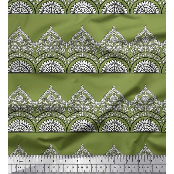 Soimoi Silk Fabric Leaves & Floral Block Print Fabric by The Yard 42 Inch Wide