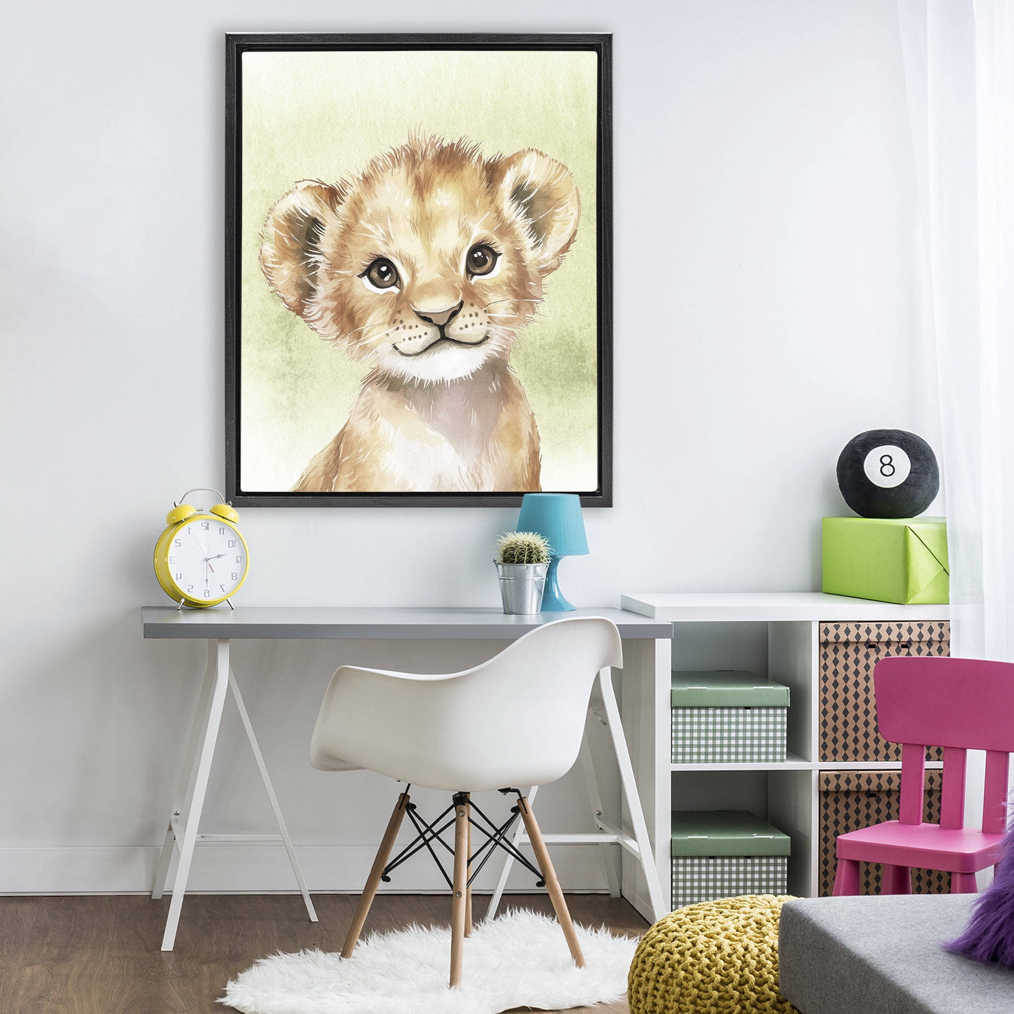 Stupell Industries Jungle Friends Baby Lion Black Framed Floater Canvas Wall Art, design by Christine Simpson Art