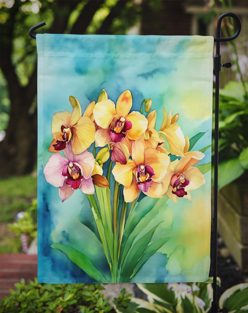 Orchids in Watercolor Garden Flag 11.25 in x 15.5 in