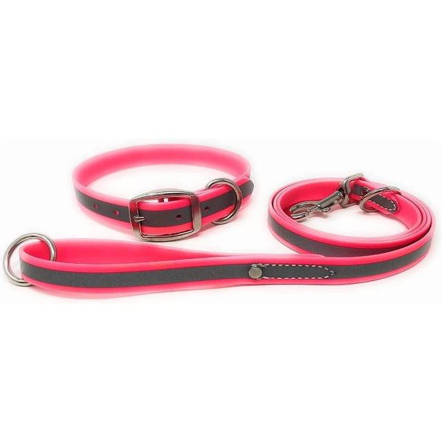 Heavy Duty Reflective Dog Collar \u Adjustable and with Durable Metal Buckle and Rings Odor chew Dog Collar for Small Medium and Large Dogs (Large Pink)