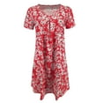 thumbnail image 4 of Wycnly Dresses for Women Beach Fashion Loose Swing Tunic Tshirt Midi Sun Dresses V-Neck Short Sleeve Floral Print Summer Knee-Length Formal Dress Red XXL, 4 of 4