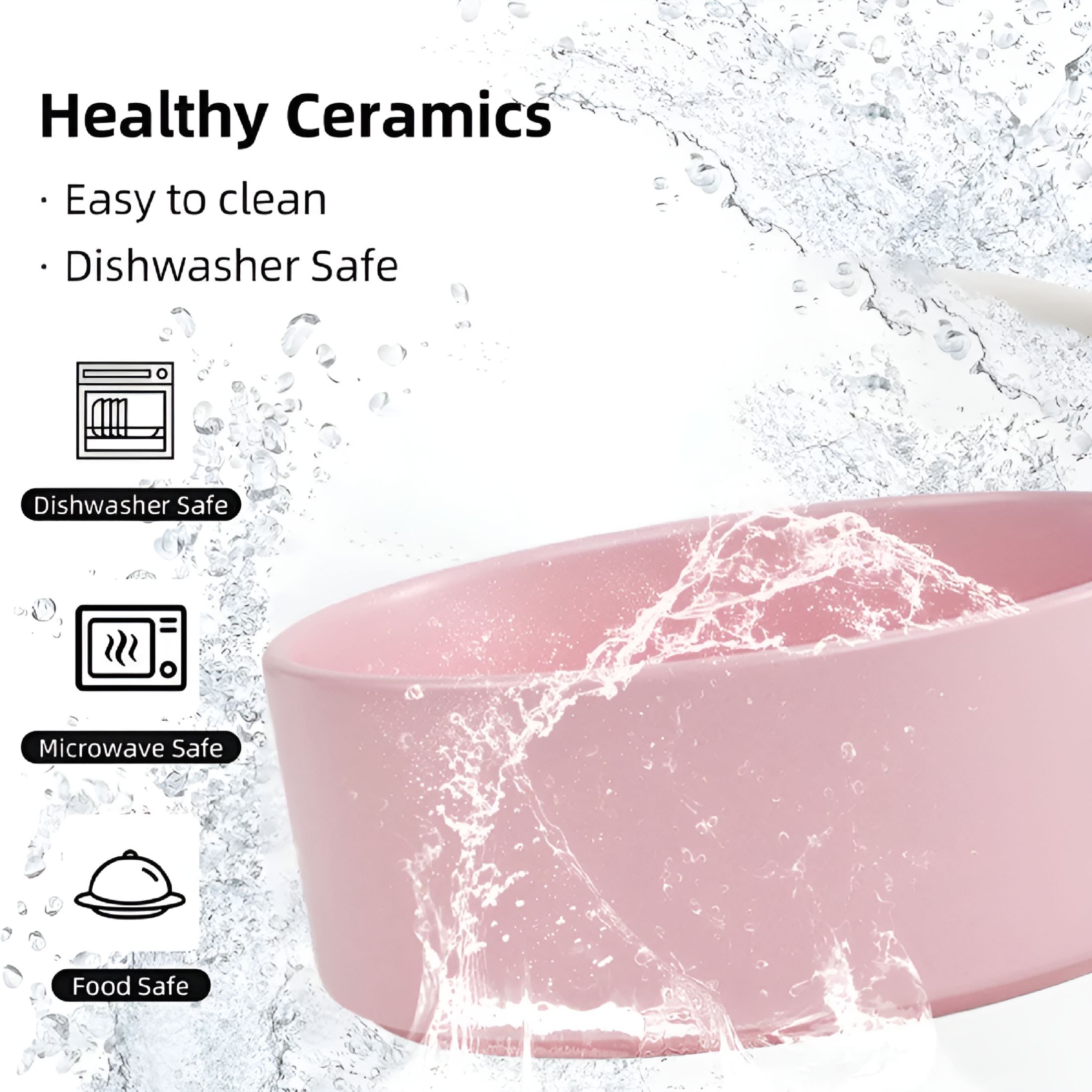 ACDANC Ceramic Stoneware Pet Bowl for Cats and Small Dogs,Classic Heavy Duty Non Slip Ceramic Cat Dish Small Animal Bowls for Food and Water - Pink