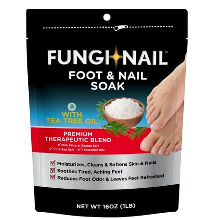 Fungi-Nail Foot & Nail Soak with Tea Tree Oil - Moisturize, Reduce Foot Odor, & Soothe Aching Feet - A Therapeutic Blend of Rich Mineral Epsom Salt, Pure Sea Salt, and 7 Essential Oils - 1 Pound
