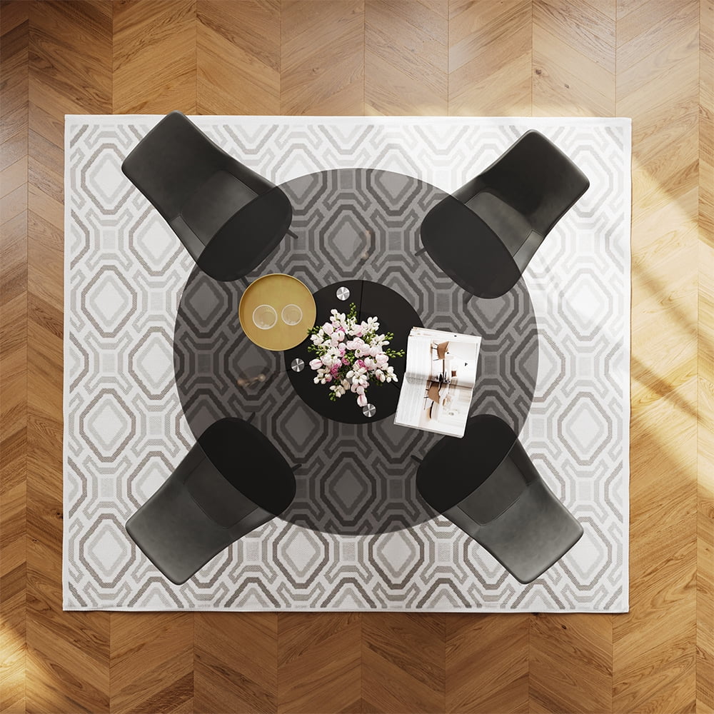 POVISON 47" Modern Black Round Dining Table For 4, Tempered Glass Tabletop,Carbon Steel Base