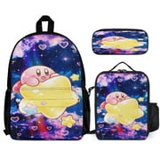 Kirby Backpack 3 Piece Set Laptop Backpack with Pencil Case Lunch Bag Combination For Travel Work Camping