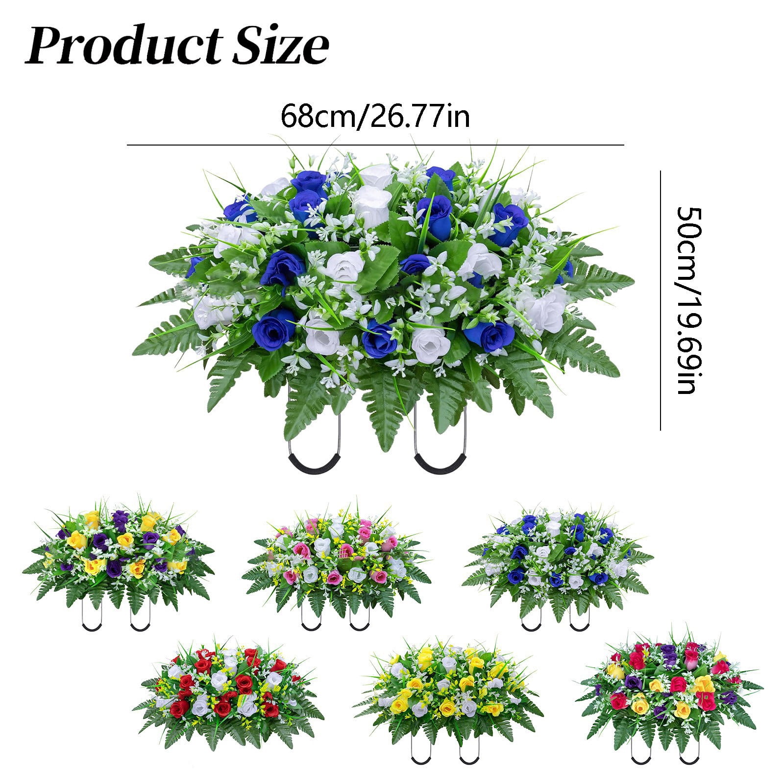 Safeglitz Artificial Cemetery Flowers Saddle Arrangement - Non-Fading Grave Decor, Weather-Resistant Memorial Floral, Cemetery Saddle Flowers