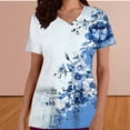 thumbnail image 2 of Olyvenn Womens Short Sleeve V Neck Tops Loose Fit Tunic T Shirts Floral Printed Fashion Summer Vacation Blouse Sky Blue L, 2 of 5