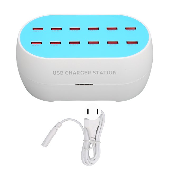 Estación de carga USB de 120W y 12 puertos, cargador concentrador USB portátil resistente al calor, enchufe de 100-240V para EE. UU.