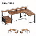 thumbnail image 6 of Satifur 66" L-Shaped Gaming Desk with LED Lights & Power Outlets, Computer Desk with Drawers & Printer Stand, Rustic Brown, 6 of 9