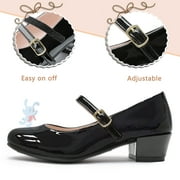 HOMEHOT Girls Mary Jane Shoes Casual Princess Ballerina Dress Shoes Low Heels Slip on Flat Shoes for School Party Wedding Black Size 1