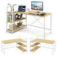 thumbnail image 1 of Costway Reversible L Shaped Computer Desk Corner Workstation with 3-Tier Open Shelf Natural, 1 of 10