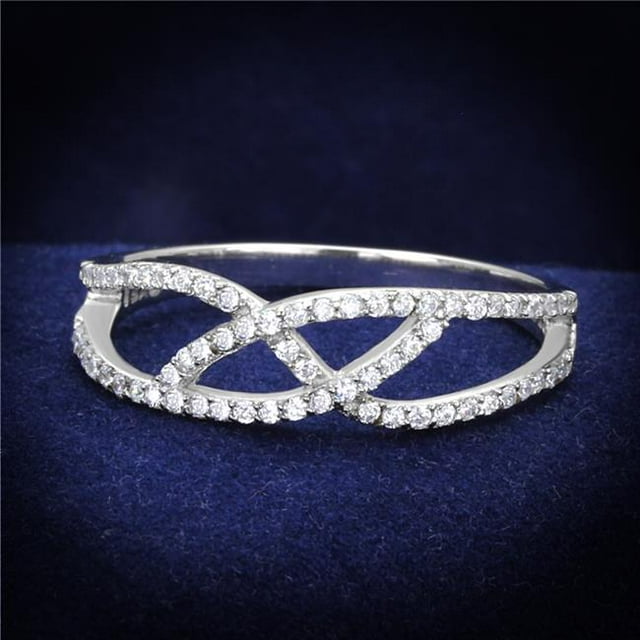 Women Rhodium 925 Sterling Silver Ring with AAA Grade CZ in Clear - Size 8