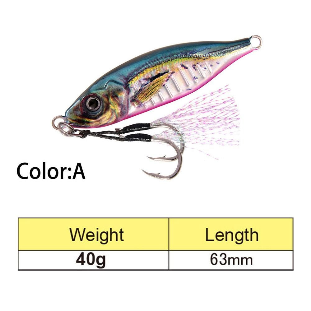 30g/40g Sinking Double Bass Hook Minnow Colorful 3D Printed Jig Bait  Spinning Baits Metal Simulation Fishing Lure Lead Casting 30G A 