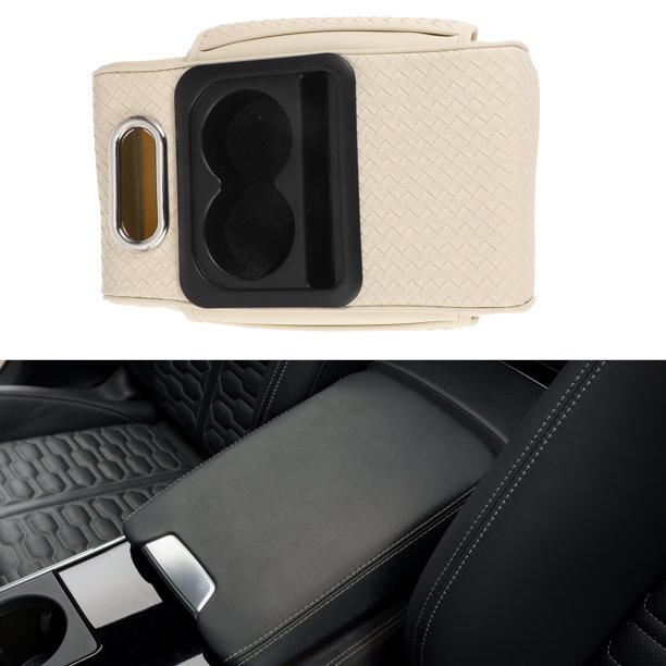 Funda del Consola Central del Coche Unique Bargains Almohadilla del Consola Central Multifuncional 13.78"x7.09"x2.76" Beige Negro Cuero Lapa