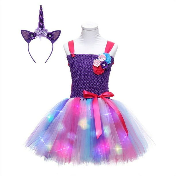 Vestido de tutú de unicornio para niñas, vestido de princesa arco iris pastel, vestido esponjoso colorido, disfraz de carnaval zhangmengya unisex