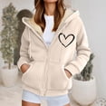 thumbnail image 2 of Arlun Zip up Hoodies for Women Sherpa Lined Warm Full Zipper Hooded Sweatshirts Casual Smile Letter Printed Drawstring Long Sleeve Workout Jackets with Pockets Beige XXL, 2 of 4