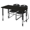 Kee 48" x 24" Height Adjustable Classroom Table - Mocha Walnut & 2 Zeng Stack Chairs- Black