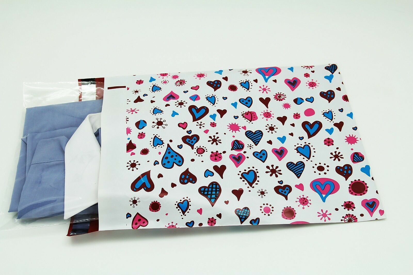 200 Bags 100 10x13 Blue Hearts,100 9x12 Pink Designer Poly Mailers Envelopes