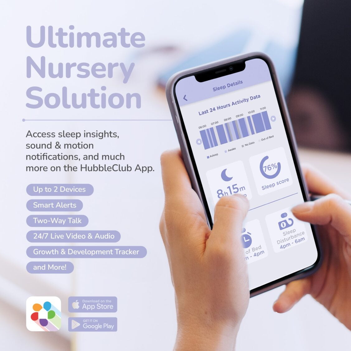 HUBBLE CONNECTED Dream+ Bundle Non-Wearable, Smart Wi-Fi Enabled Baby Movement Monitor - HD Baby Camera with Soothing Sounds & White Noise