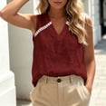 thumbnail image 2 of LEAVINGSUO Tank Tops for Women Solid Color V-Neck Sports Sleeveless Blouse Loose-fitting Openwork Lace Tops Wine L, 2 of 7
