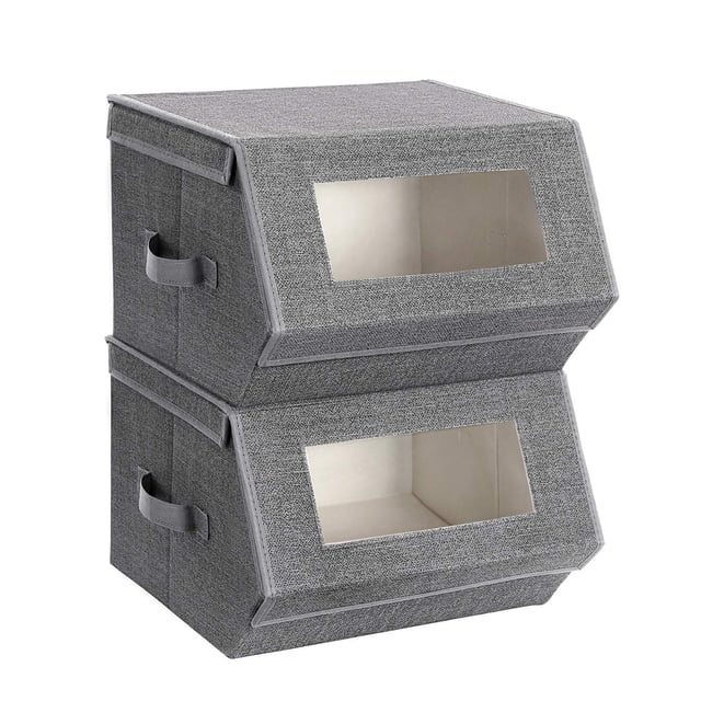 Bidones de almacenamiento SONGMICS apilables, juego de 2 con tapas, color gris oscuro