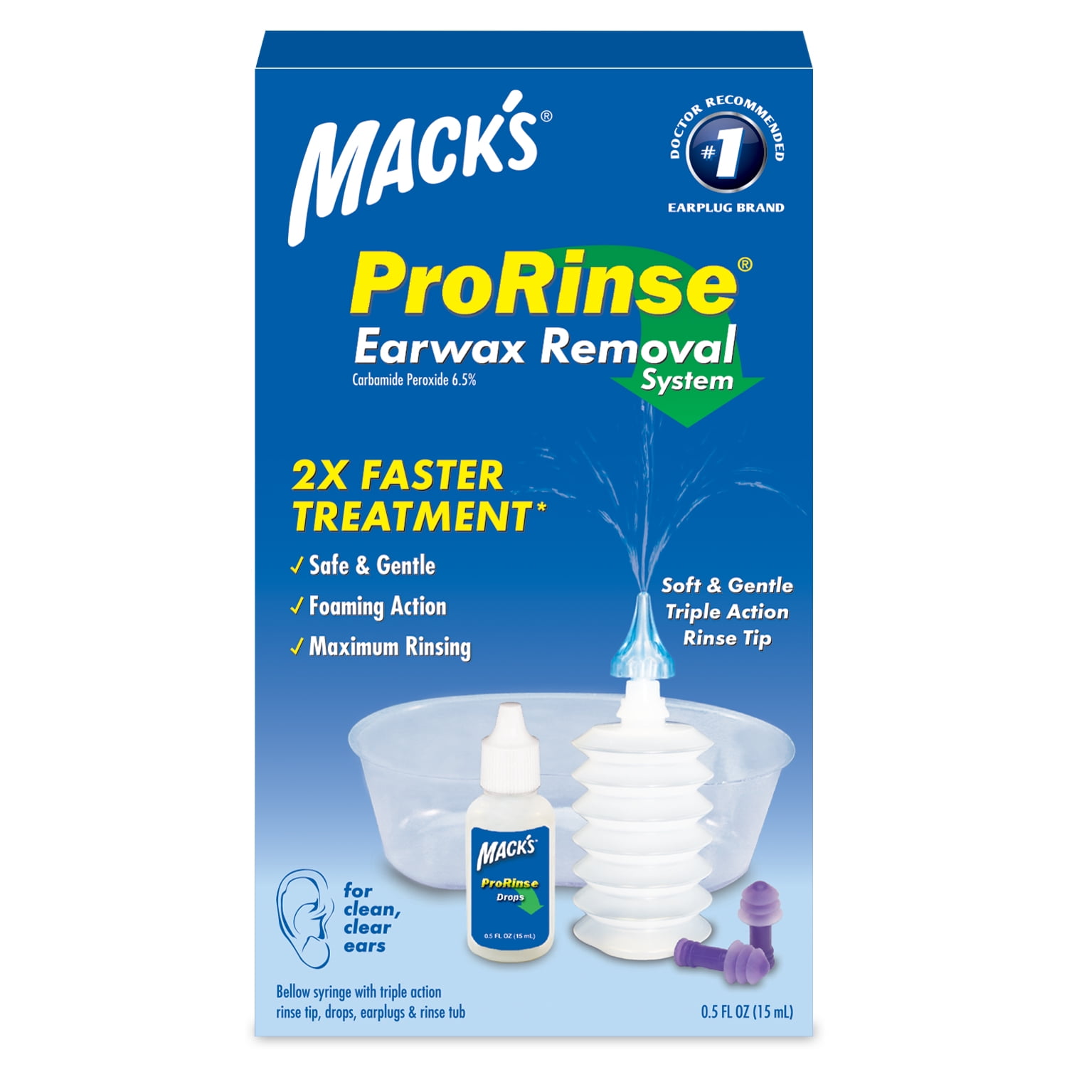 Mack's ProRinse Ear Wax Removal System - 0.5 FL OZ Ear Drops, Ear Plugs ...
