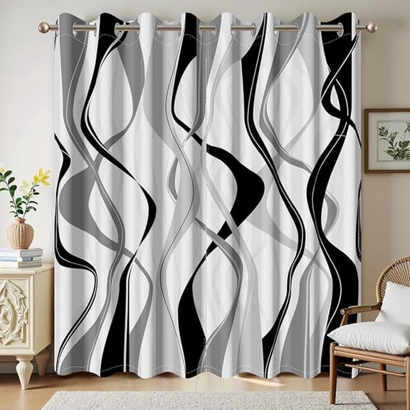 Black White Grey Modern Curtains,Abstract Geometric Art Design Blackout Grommet Top Thermal Insulated Window Treatments For Living Room Bedroom Decor 53"W x 96"L (Pack of 2)