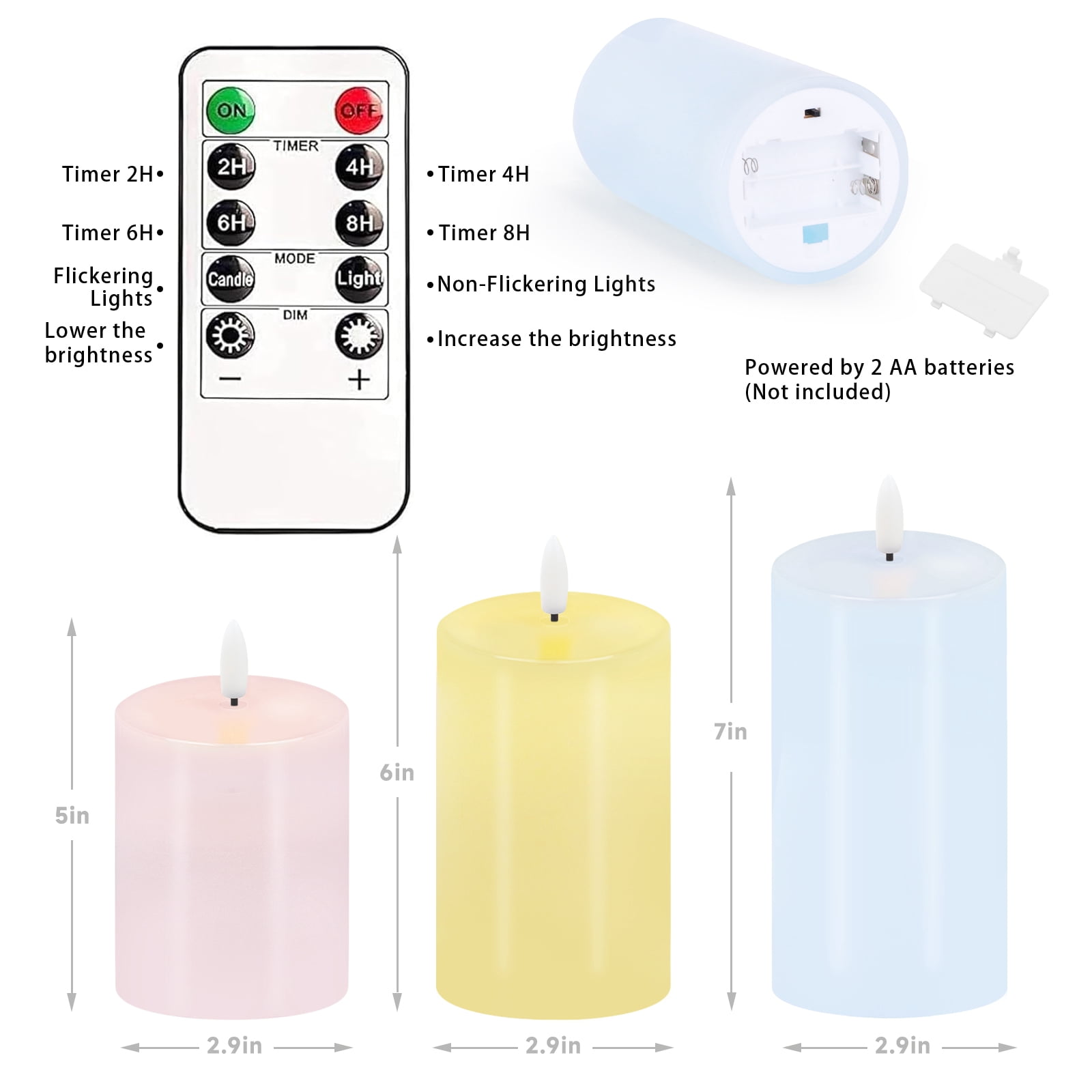 Pastel Flameless Candles, Set of 3 Flickering Easter LED Candles with Remote & Timer, Dimmable Real Wax Electric Pillar Candles Battery Operated, Spring Candles Light for Home Spring Easter Decor