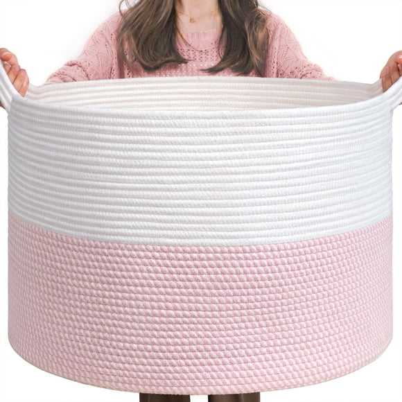 Cesta de almacenamiento INDRESSME XXX. cuerda grande de algodón rosa de 55 x 55 x 35 cm