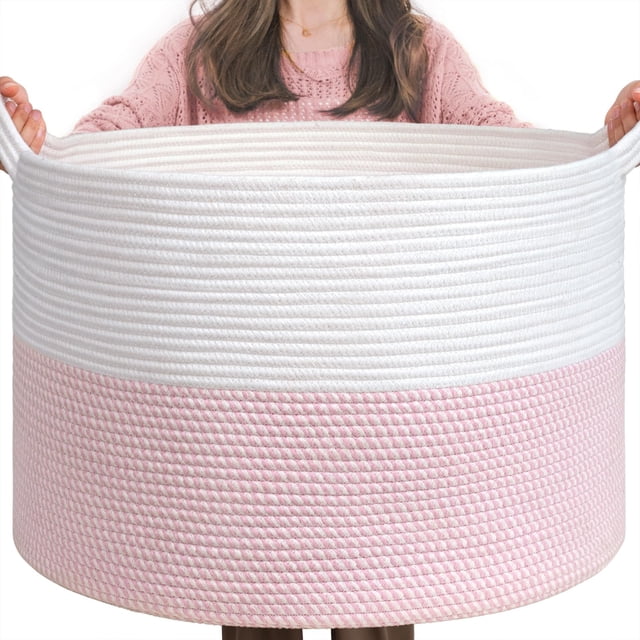 Cesta de almacenamiento INDRESSME XXX. cuerda grande de algodón rosa de 55 x 55 x 35 cm