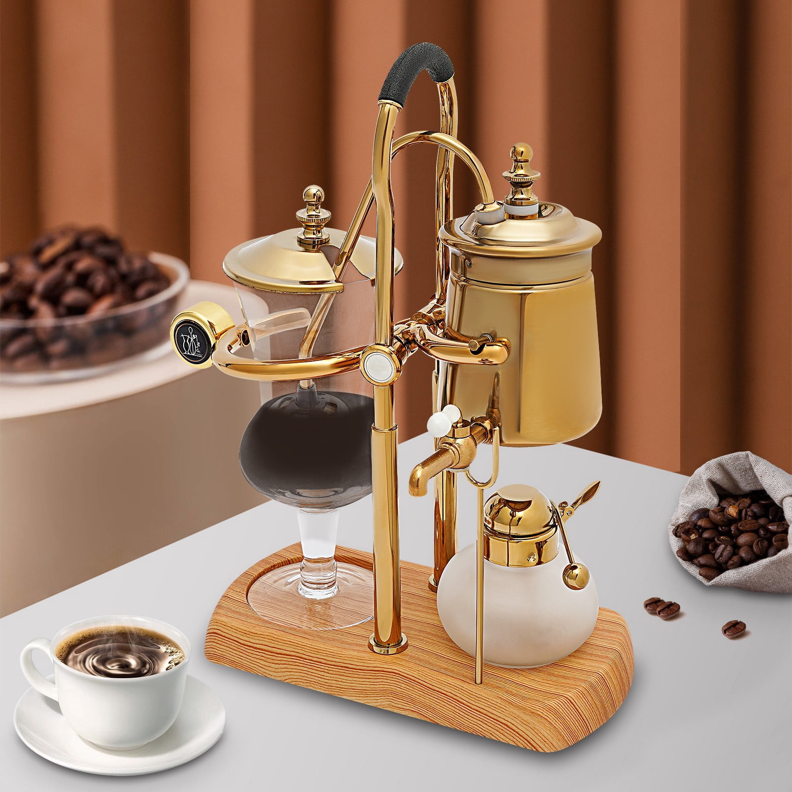 13.53oz Royal Belgian Belgium Balance Syphon Coffee Maker Siphon Brewer Golden for Homes, Coffee Shops