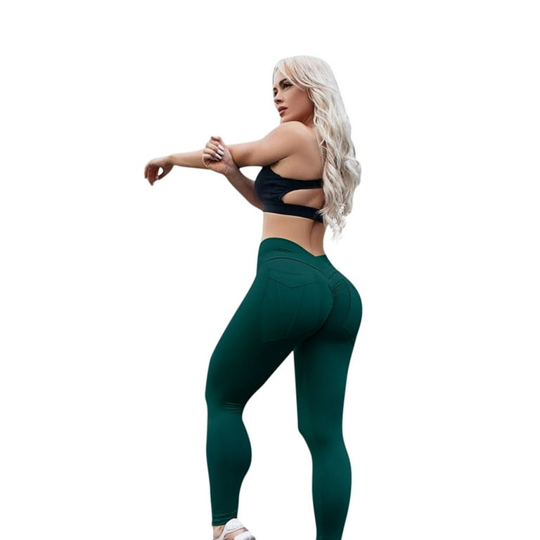 MRULIC yoga pants Women High-Waisted Skinny Leggings Sport Push Up Yoga  Pants Green + S