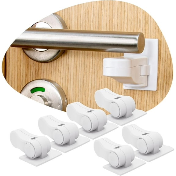 6 Pack Childproof Door Lever Lock, Baby Safety Door Handle Lock, Easy to Install and Use 3M VHB Adhesive no Tools Need or Drill (White)