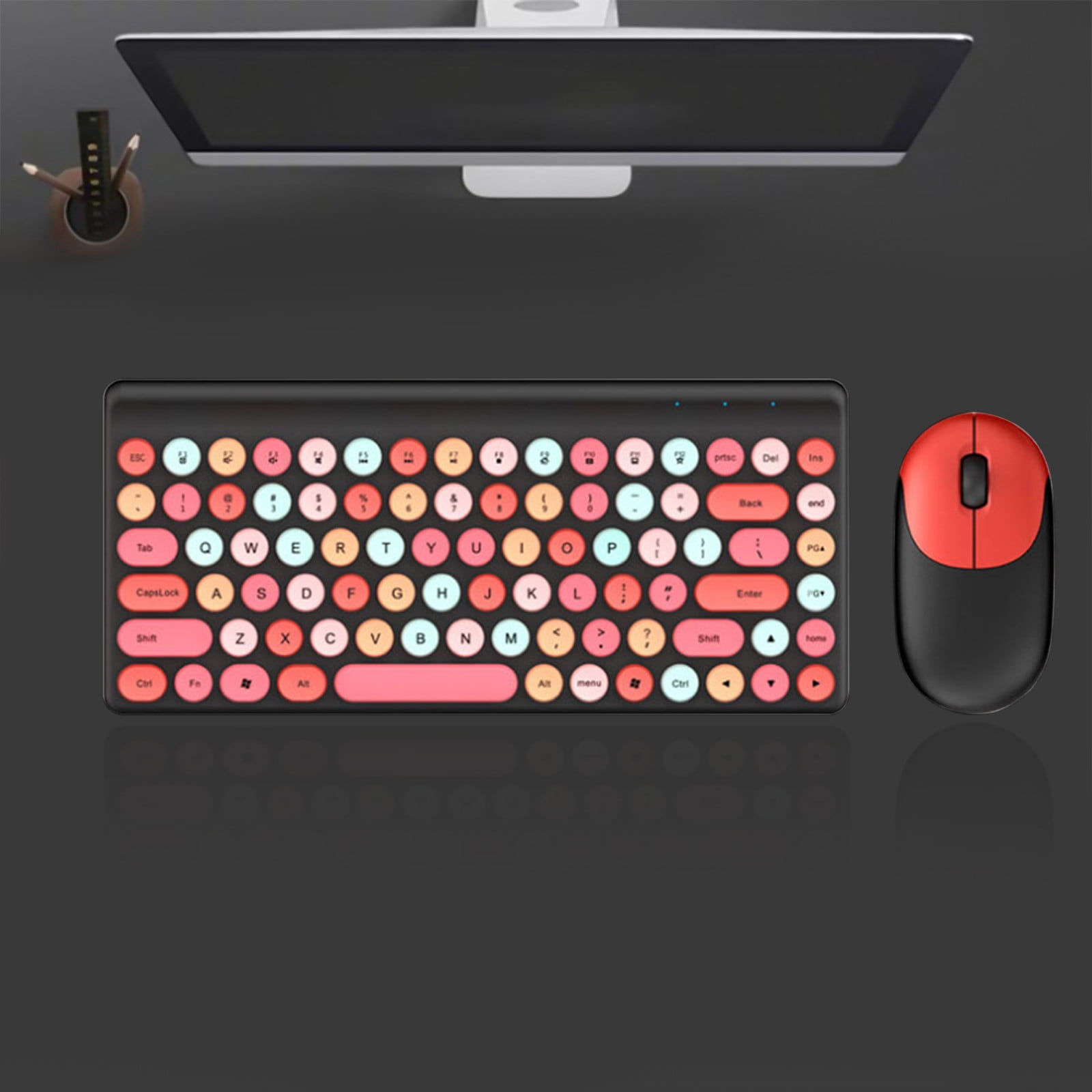 Wireless Keyboard and Mouse Combo, Retro Punk Round Keycap, for Windows/iOS/Linux PC Tablets