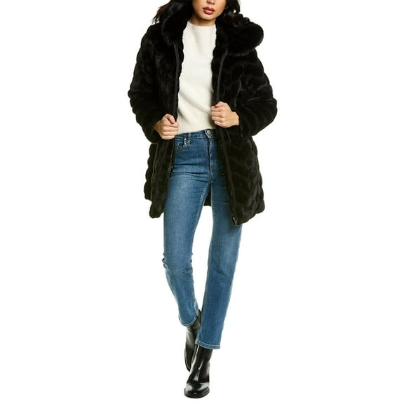 Via Spiga womens  Herringbone Plush Coat, xs, Black