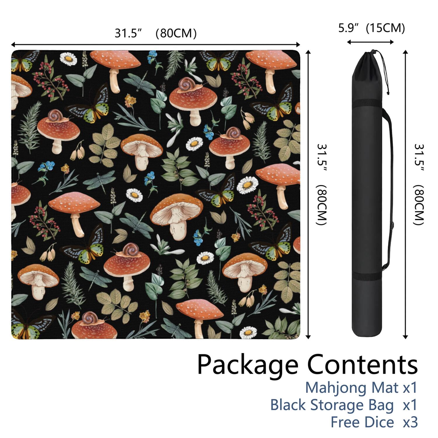 Square Botanical Pattern Mahjong Mat 31.5 Inches Made of Premium Rubber with Anti-Slip Non-Slip Properties and Noise Reduction for Card Games