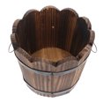 thumbnail image 4 of Gongxipen Solid Wood Carbonized Fleshy Flower Pot Balcony Planting Preservative Flower Holder Home Decoration Retro Wooden Small Wave Mouth Middle Size (Brown), 4 of 8