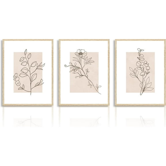 Neutral Botanical Wall Art Minimalist Abstract Flower Wall Art Vintage Beige Plant Line Art Modern Artwork for Bedroom Living Room 12x16 in Unframed