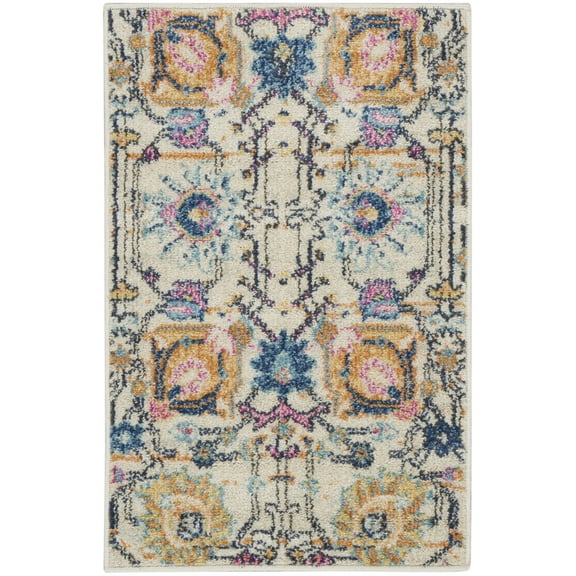 2â€™ x 3â€™ Ivory and Multicolor Floral Buds Scatter Rug