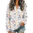 thumbnail image 2 of Women Waffle Knit Long Sleeve Henley Top Gradient Color Half Button V Neck Shirt Loose Fit Casual Tunic Blouse S, 2 of 7